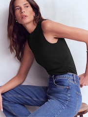Boden Black Ruched Sleeveless Jersey Top - Image 1 of 5