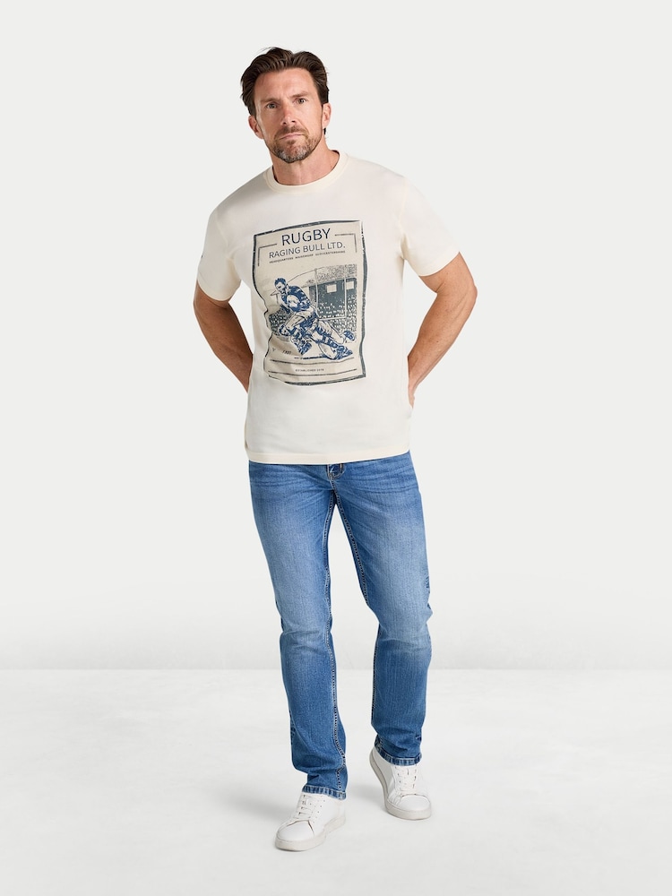 Raging Bull Cream Vintage Rugby Poster T-Shirt - Image 1 of 4 Raging Bull Cream Vintage Rugby Poster T-Shirt - Image 1 of 4