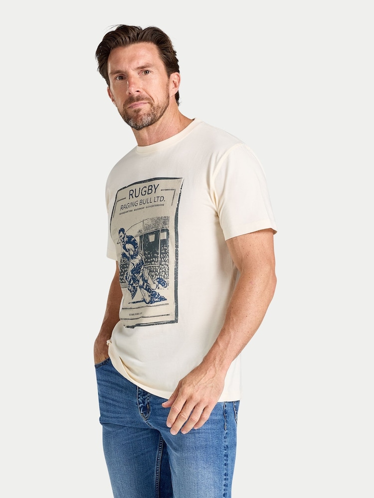 Raging Bull Cream Vintage Rugby Poster T-Shirt - Image 2 of 4 Raging Bull Cream Vintage Rugby Poster T-Shirt - Image 2 of 4