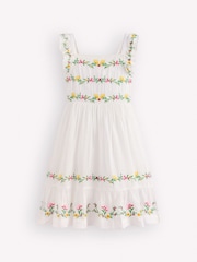 Boden Cream Shirred Bow Back Detail Dress - Image 1 of 3