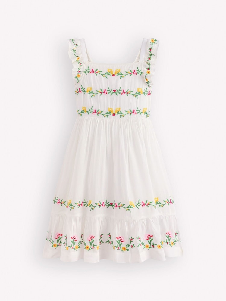 Boden Cream Shirred Bow Back Detail Dress - Image 1 of 3