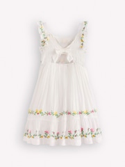 Boden Cream Shirred Bow Back Detail Dress - Image 2 of 3