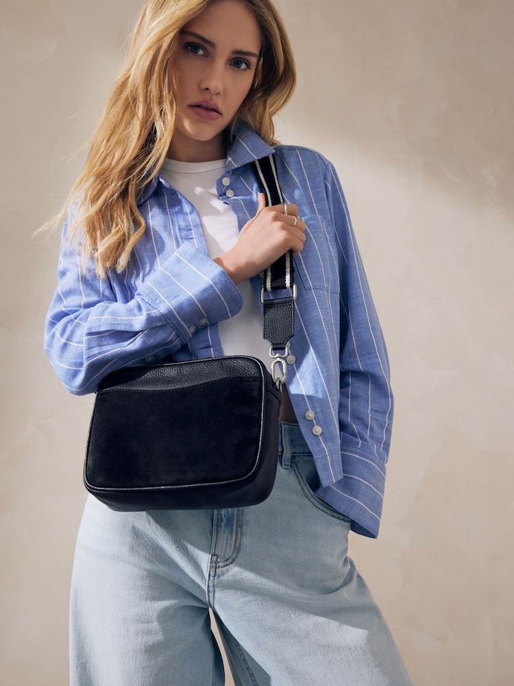 Black Leather Webbing Strap Camera Bag - Image 1 of 10
