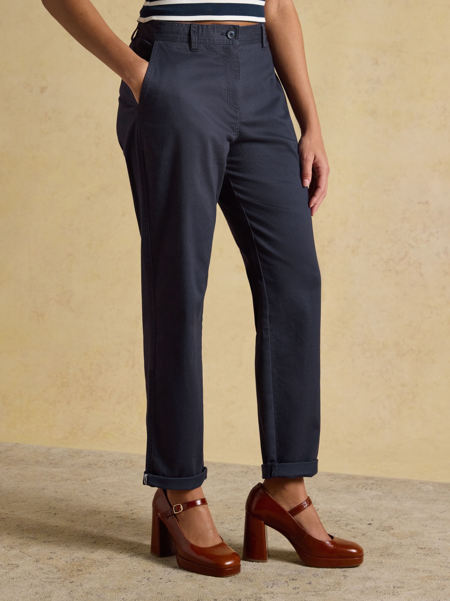 Joules Women's Navy Blue Slim Fit Chino Trousers With Elasticated Waist