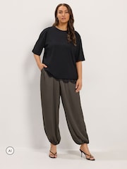 Yours Curve Brown Satin Balloon Trousers - Image 2 of 6