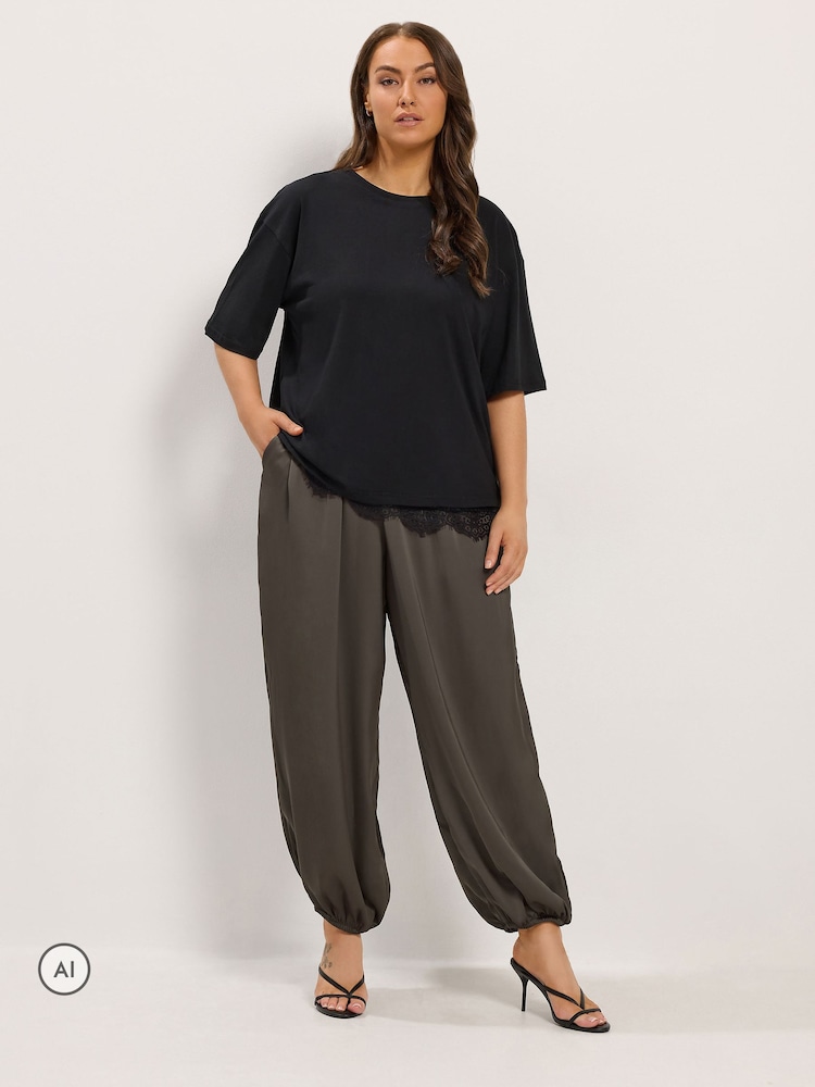 Yours Curve Brown Satin Balloon Trousers - Image 2 of 6 Yours Curve Brown Satin Balloon Trousers - Image 2 of 6