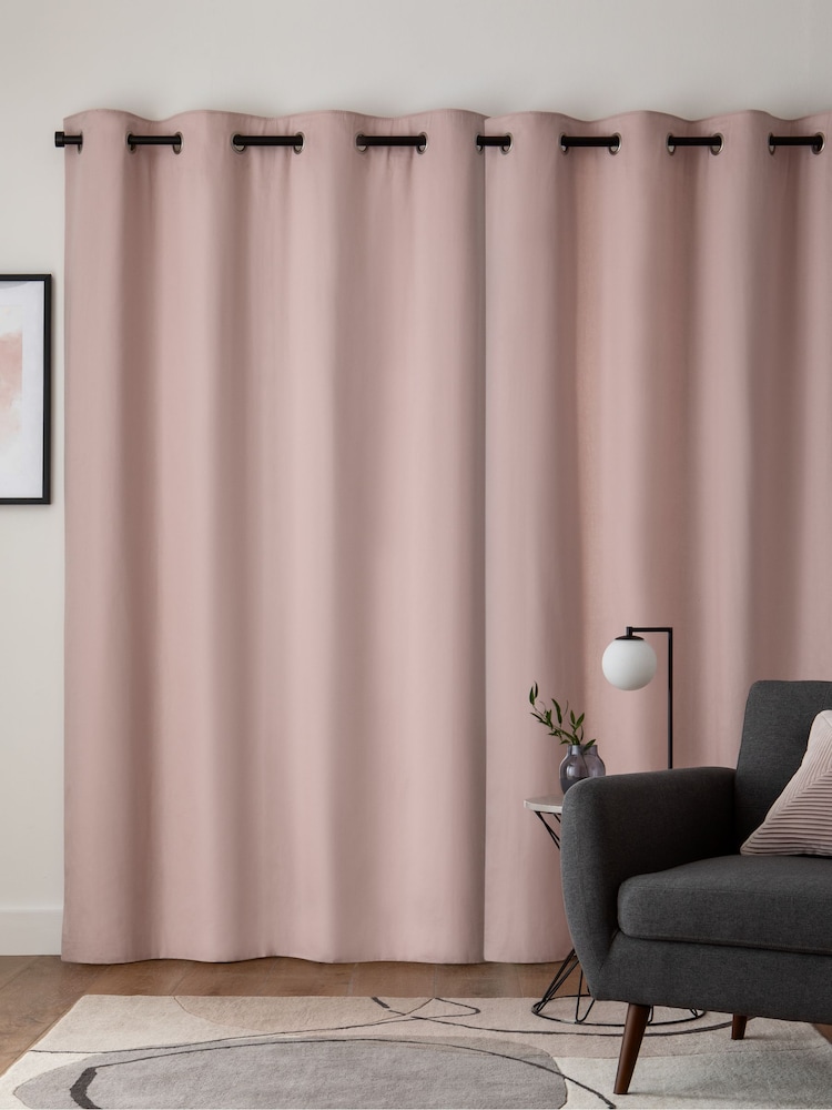 Pink Blush Blackout/Thermal Cotton Eyelet Curtains - Image 3 of 9