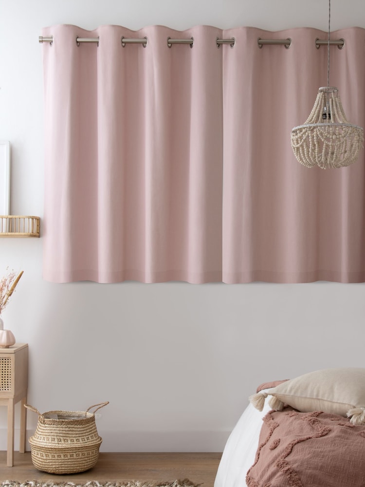 Pink Blush Blackout/Thermal Cotton Eyelet Curtains - Image 6 of 9