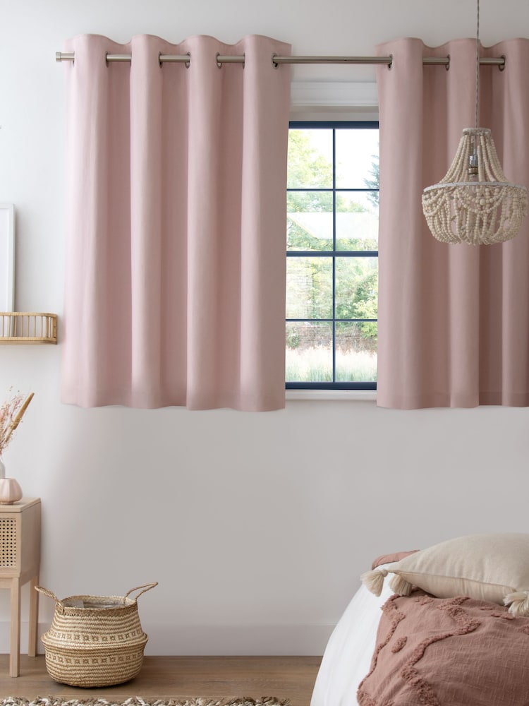 Pink Blush Blackout/Thermal Cotton Eyelet Curtains - Image 7 of 9