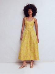 Boden Yellow Scoop Neck Jacquard Dress - Image 1 of 6
