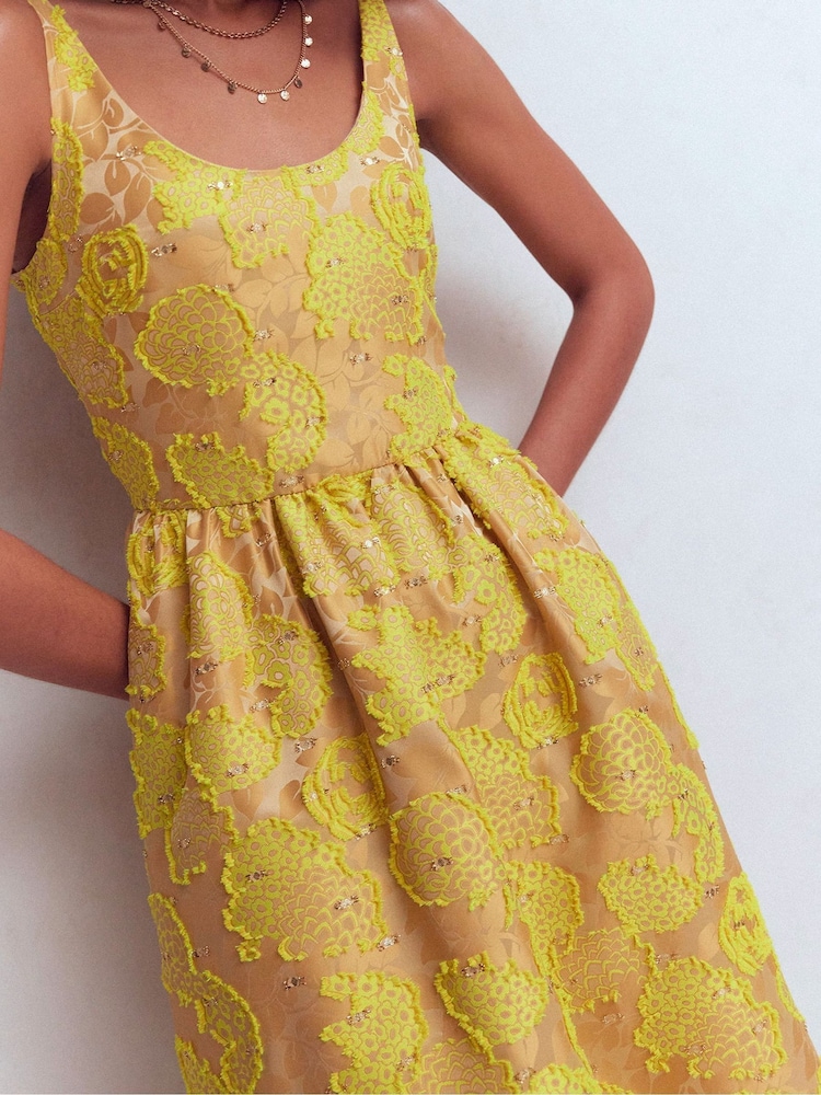 Boden Yellow Scoop Neck Jacquard Dress - Image 2 of 6 Boden Yellow Scoop Neck Jacquard Dress - Image 2 of 6