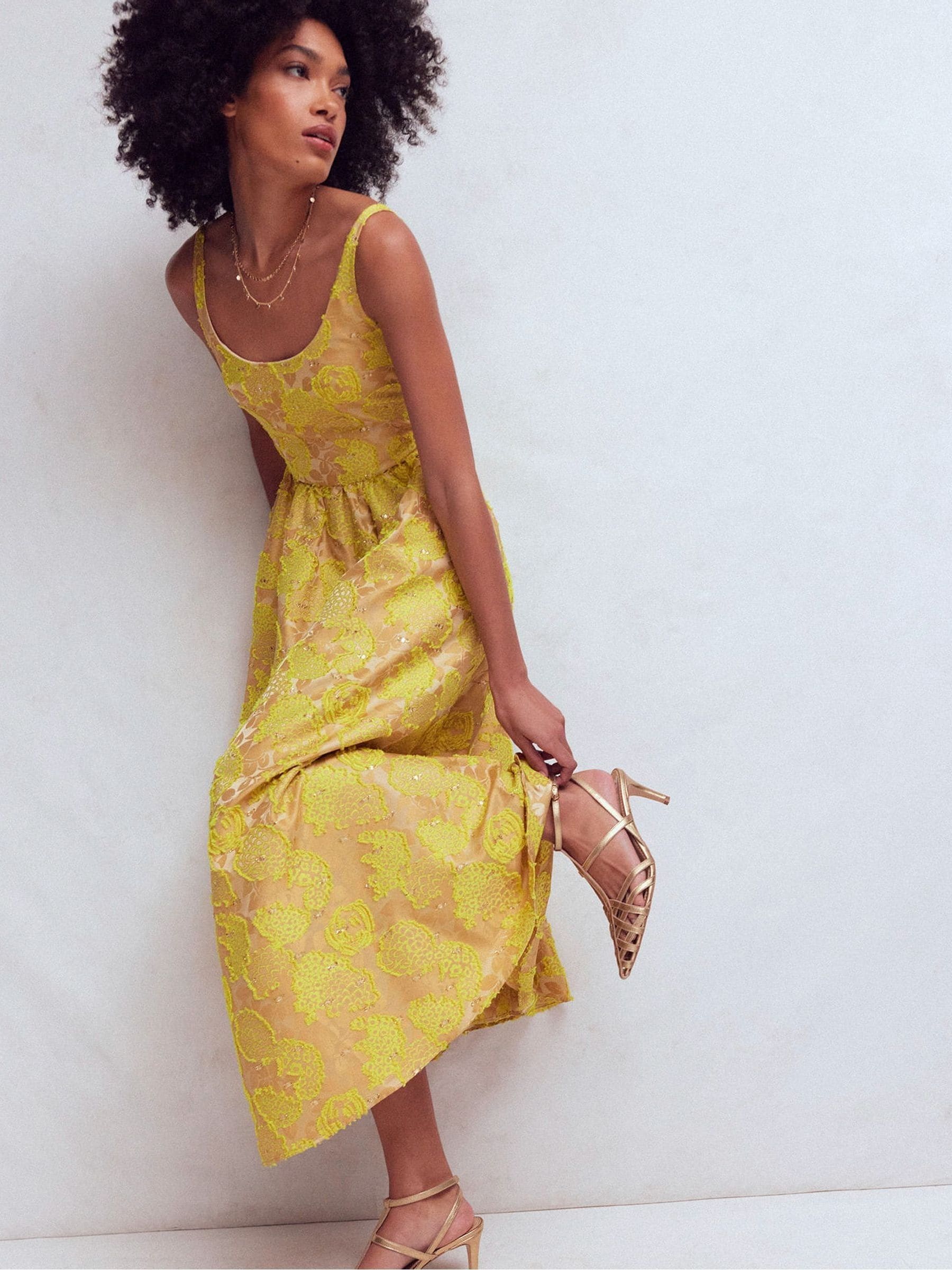 Buy Boden Yellow Scoop Neck Jacquard Dress from Next USA