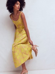 Boden Yellow Scoop Neck Jacquard Dress - Image 4 of 6