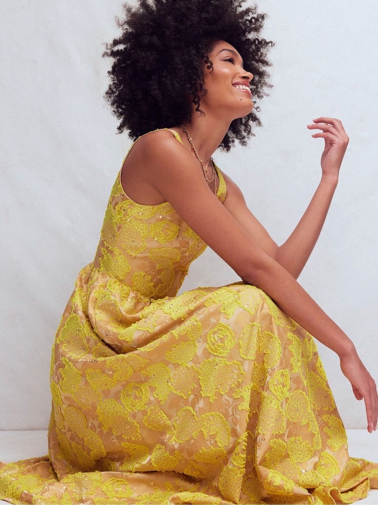 Boden Yellow Scoop Neck Jacquard Dress - Image 6 of 6 Boden Yellow Scoop Neck Jacquard Dress - Image 6 of 6