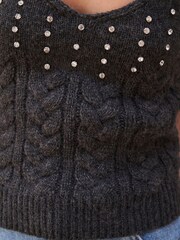 Grey Cable Detail Gem Knitted Vest - Image 5 of 6