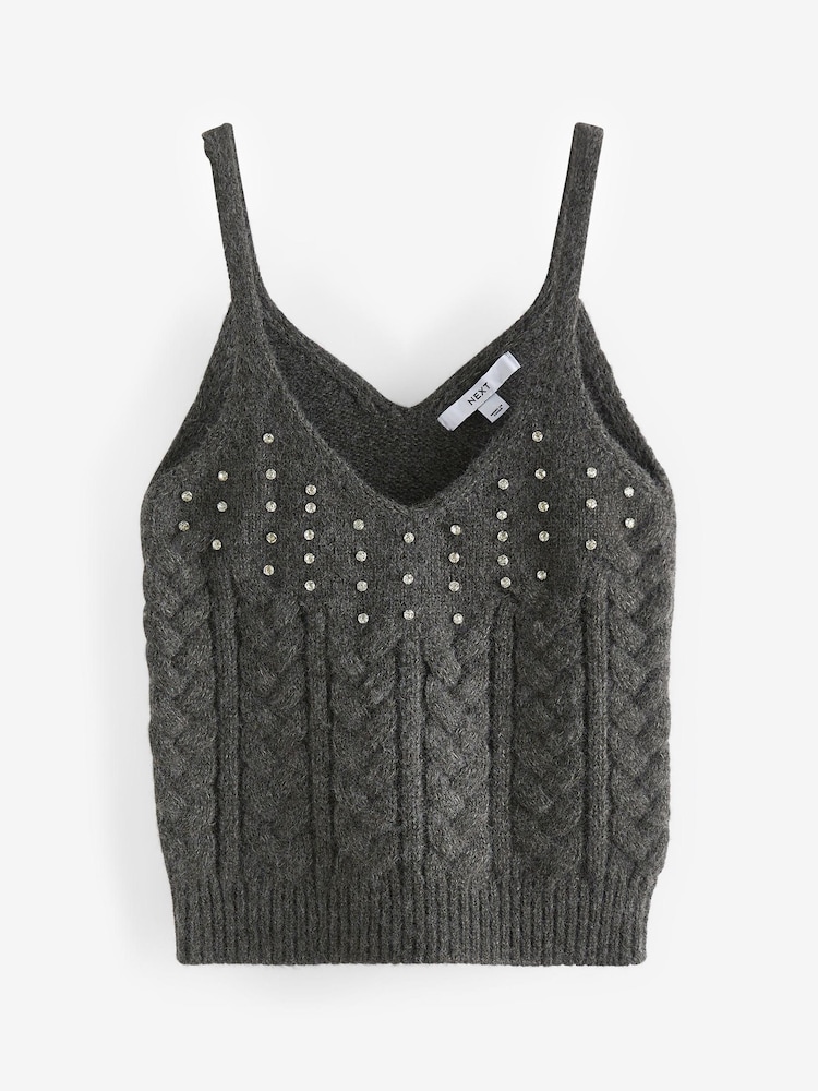 Grey Cable Detail Gem Knitted Vest - Image 6 of 6