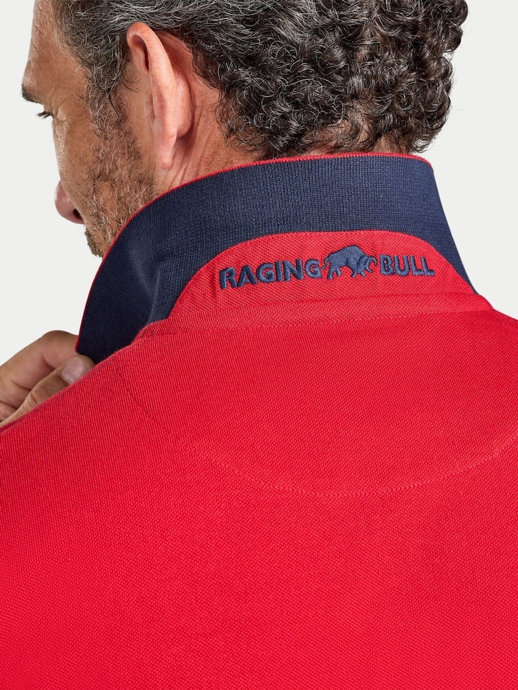 Raging Bull Blue Contrast Sleeve Pique Polo Shirt - Image 5 of 5 Raging Bull Blue Contrast Sleeve Pique Polo Shirt - Image 5 of 5