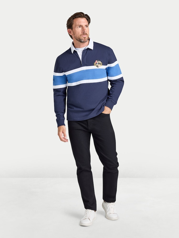 Raging Bull Blue Chest Panel Rugby Shirt - Image 1 of 5 Raging Bull Blue Chest Panel Rugby Shirt - Image 1 of 5