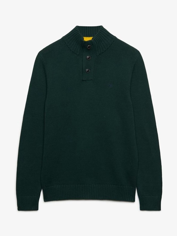 Superdry Green Cotton Button Henley Jumper - Image 1 of 2 Superdry Green Cotton Button Henley Jumper - Image 1 of 2