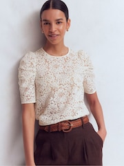 Boden Cream Short Sleeve Lace Top - Image 1 of 5