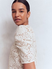 Boden Cream Short Sleeve Lace Top - Image 2 of 5