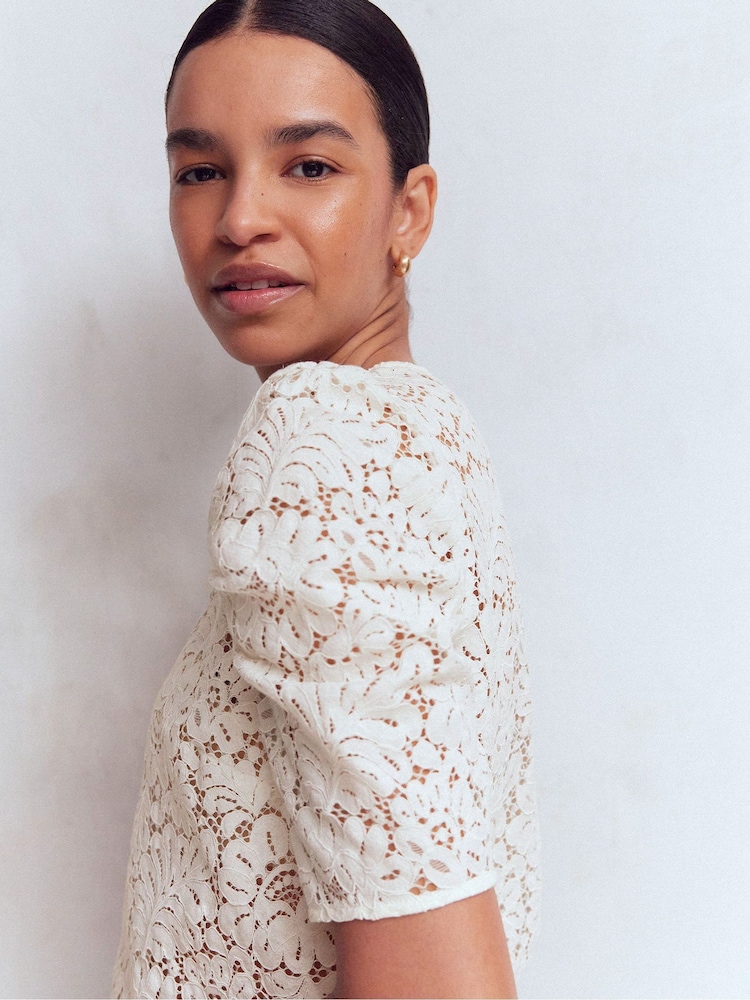 Boden Cream Short Sleeve Lace Top - Image 2 of 5 Boden Cream Short Sleeve Lace Top - Image 2 of 5