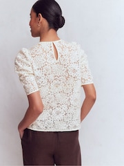 Boden Cream Short Sleeve Lace Top - Image 3 of 5