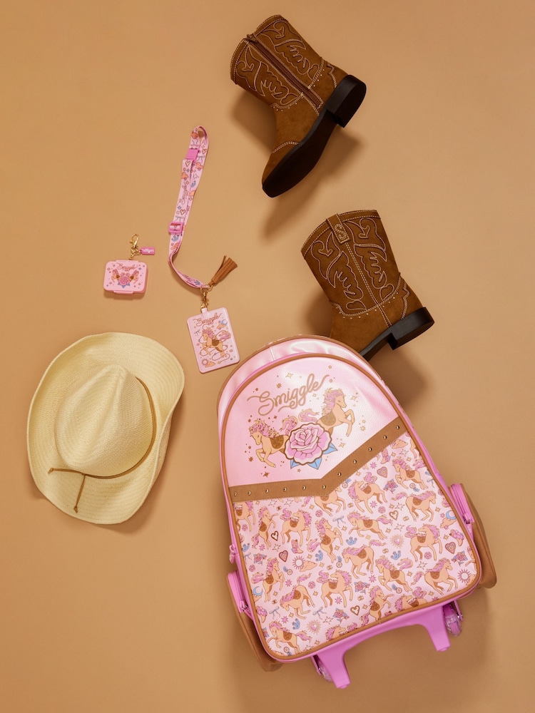 Smiggle Pink Wildflower Trolley Backpack With Light Up Wheels - Image 2 of 3 Smiggle Pink Wildflower Trolley Backpack With Light Up Wheels - Image 2 of 3