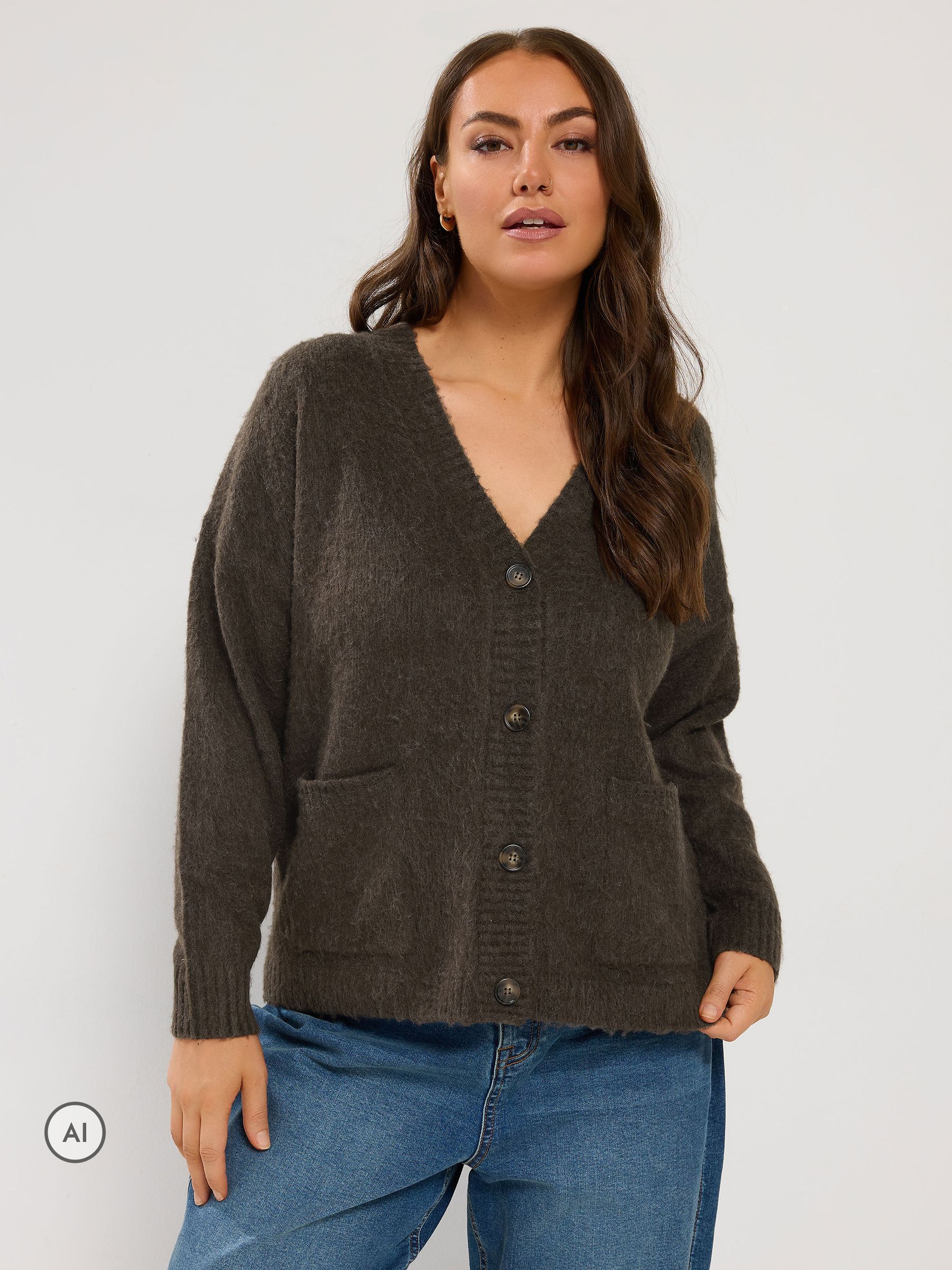Yours Women's Chocolate Brushed Boyfriend Cardigan Sweater In | : 30/32 - Image 2