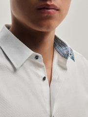 White/Blue Floral Regular Fit Trimmed Formal Shirt - Image 1 of 9