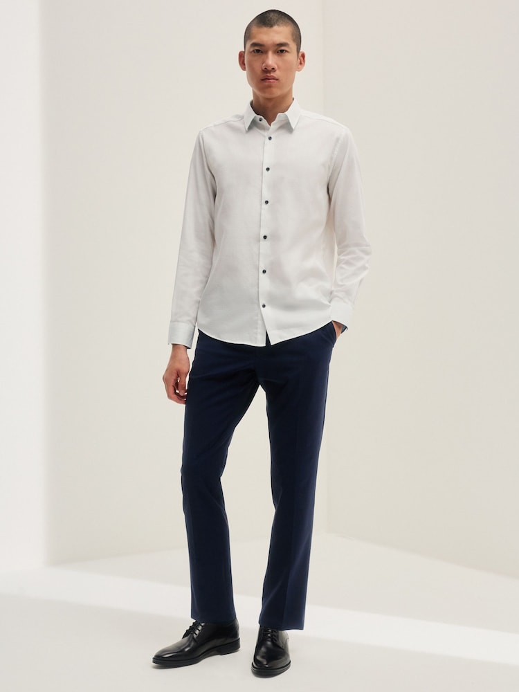 White/Blue Floral Regular Fit Trimmed Formal Shirt - Image 3 of 9