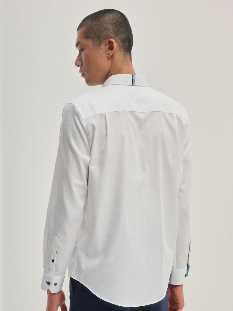 White/Blue Floral Regular Fit Trimmed Formal Shirt - Image 4 of 9