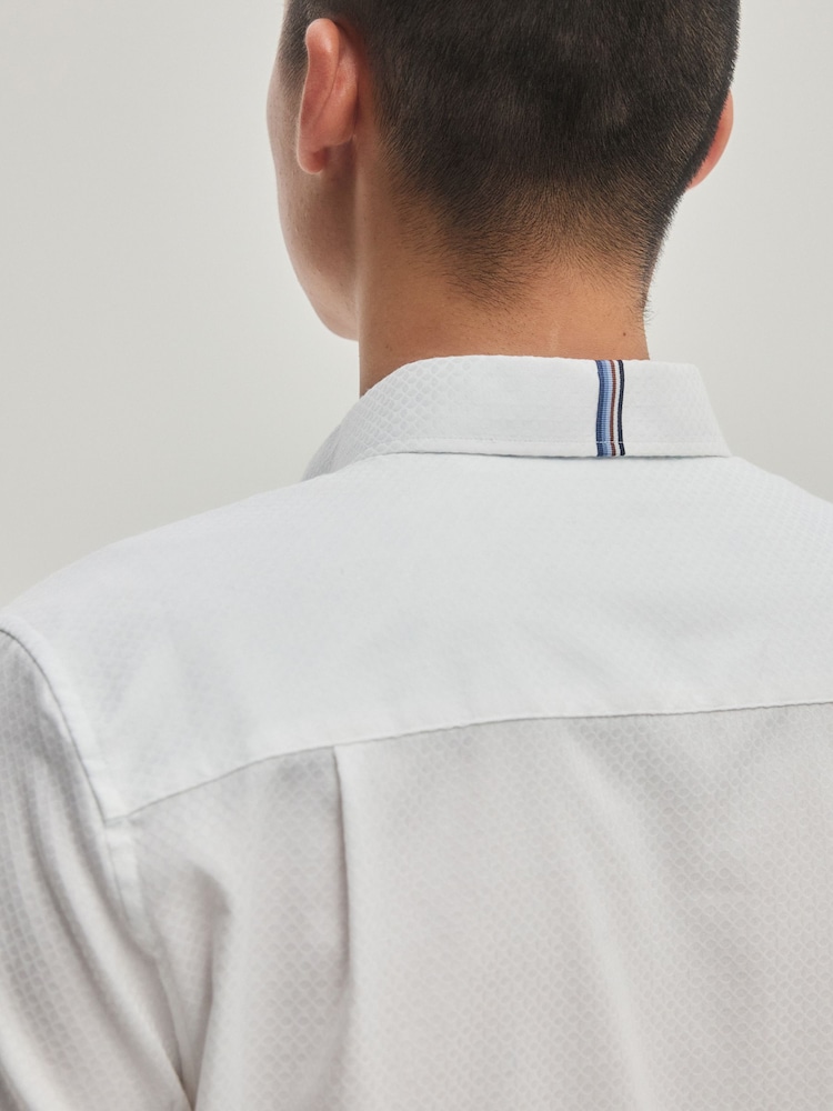 White/Blue Floral Regular Fit Trimmed Formal Shirt - Image 5 of 9