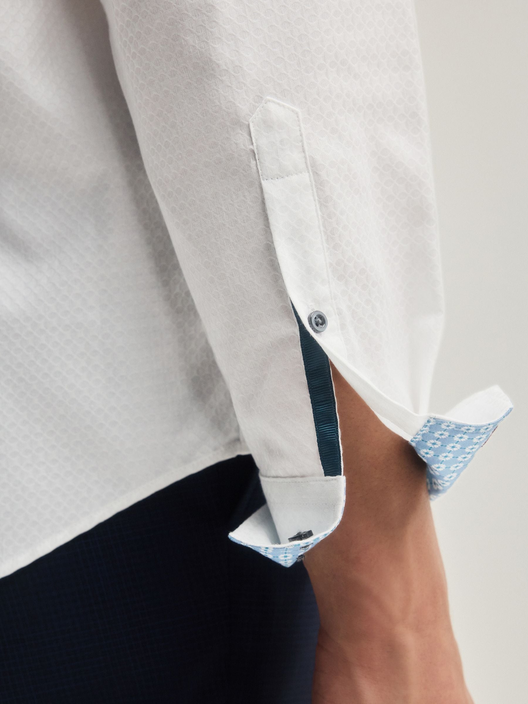 最安挑戦！ White/Blue Buy Floral from Shirt Formal Trimmed Fit Regular Mサイズ