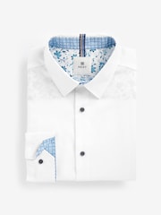 White/Blue Floral Regular Fit Trimmed Formal Shirt - Image 7 of 9