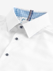 White/Blue Floral Regular Fit Trimmed Formal Shirt - Image 8 of 9