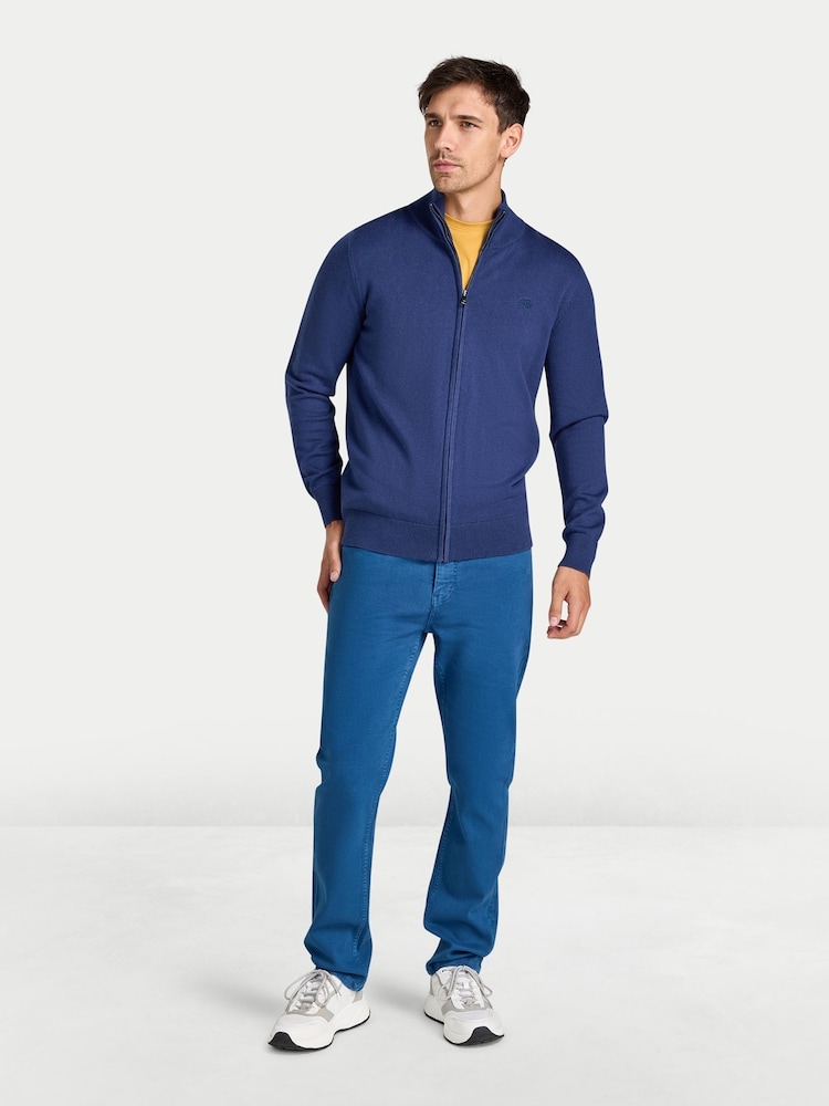 Raging Bull Blue Zip Through Knitted Cardigan - Image 1 of 4 Raging Bull Blue Zip Through Knitted Cardigan - Image 1 of 4