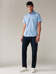 Light Blue Slim Fit 100% Cotton Trimmed Formal Short Sleeve Oxford Shirt - Image 2 of 6