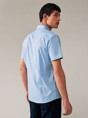 Light Blue Slim Fit 100% Cotton Trimmed Formal Short Sleeve Oxford Shirt - Image 3 of 6