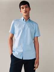 Light Blue Slim Fit 100% Cotton Trimmed Formal Short Sleeve Oxford Shirt - Image 4 of 6