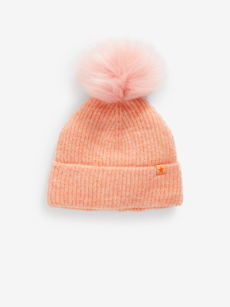 Pom Pom Pink Designer Beanie Color Block Pom-Pom Beanie Hat In