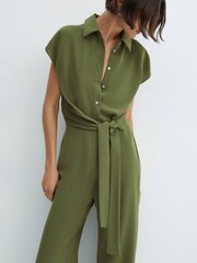 Mango Green Bow Long Jumpsuit - Image 3 of 6