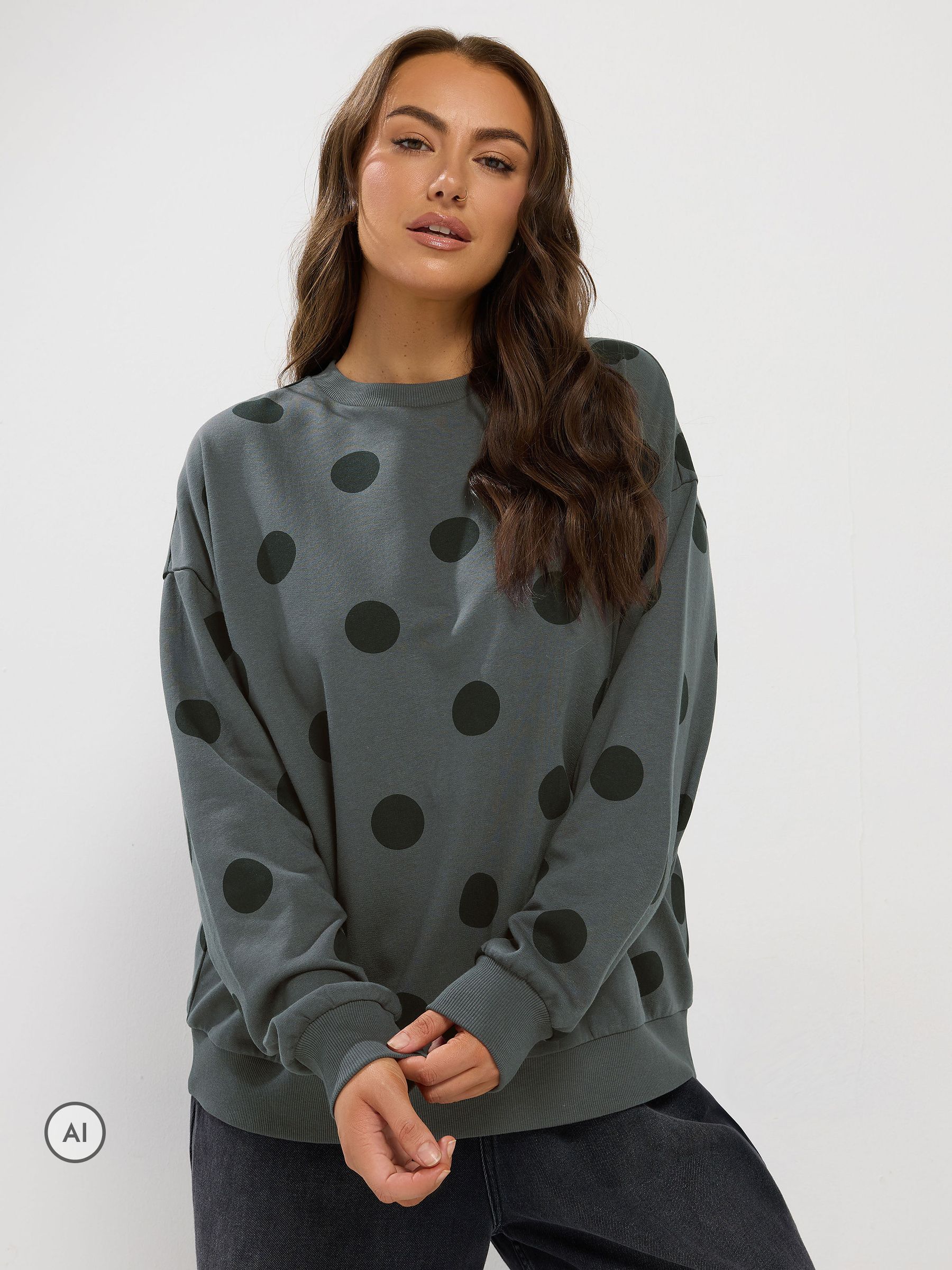 Yours Women's Grey Polka Dot Sweatshirt In | Size: 30/32 - Image 3
