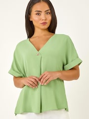 Roman Green Petite One Buttoned V-Neck Top - Image 1 of 5