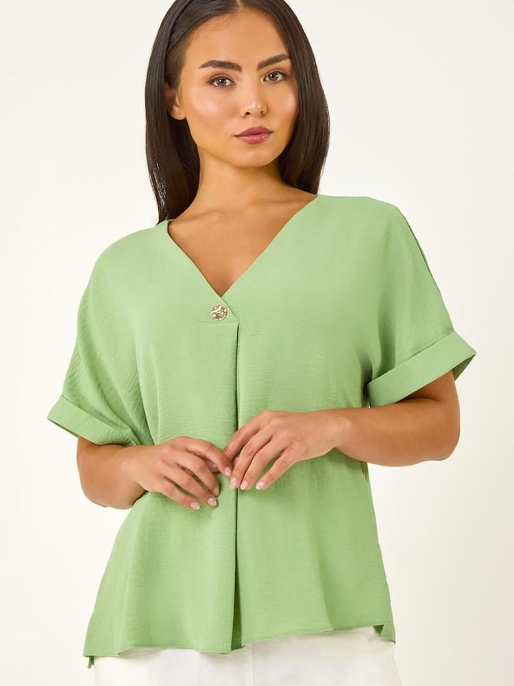 Roman Green Petite One Buttoned V-Neck Top - Image 1 of 5