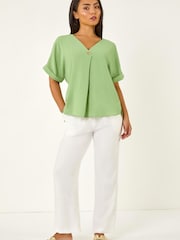 Roman Green Petite One Buttoned V-Neck Top - Image 2 of 5