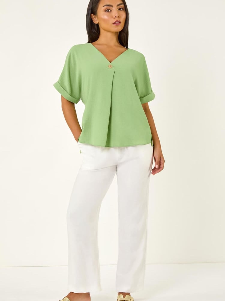 Roman Green Petite One Buttoned V-Neck Top - Image 2 of 5