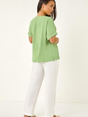 Roman Green Petite One Buttoned V-Neck Top - Image 3 of 5