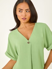 Roman Green Petite One Buttoned V-Neck Top - Image 4 of 5