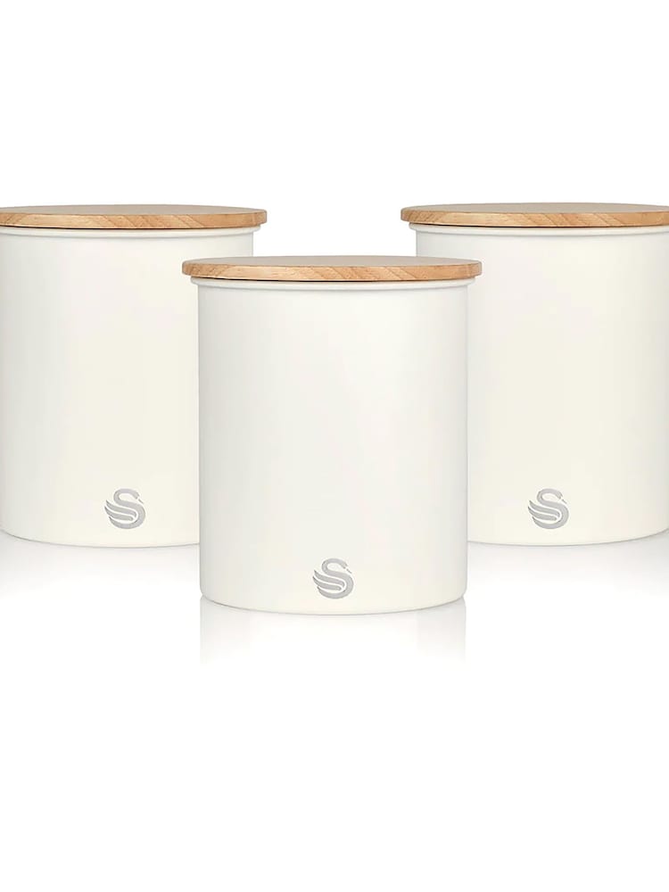 Swan Set of 3 White Nordic White Cannisters - Image 5 of 5